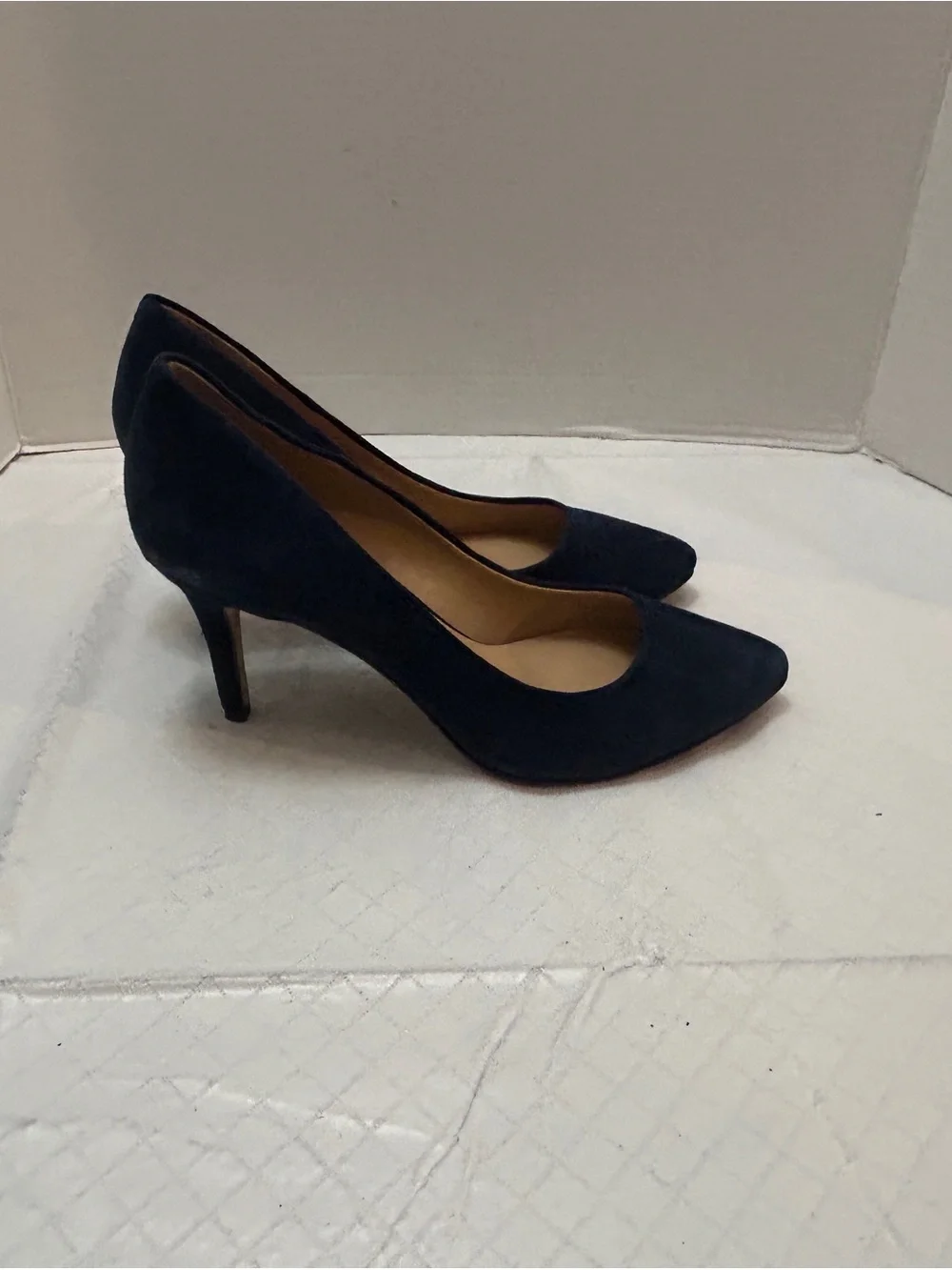 INC International Concepts Navy Suede Pointed Toe Pumps Slim Heel Size 7.5‎